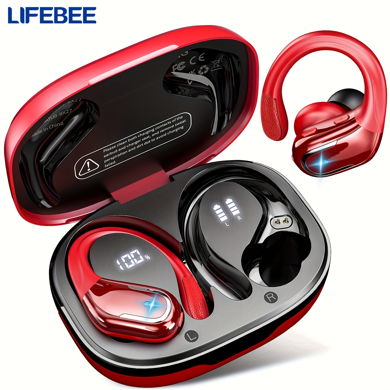 Image of Lifebee New Wireless Earbuds For Running Sports, Wireless Earphones With Earhooks Pure Sound, Over-ear Headphones With Dual-led Display, Headset With Built-in Microphone