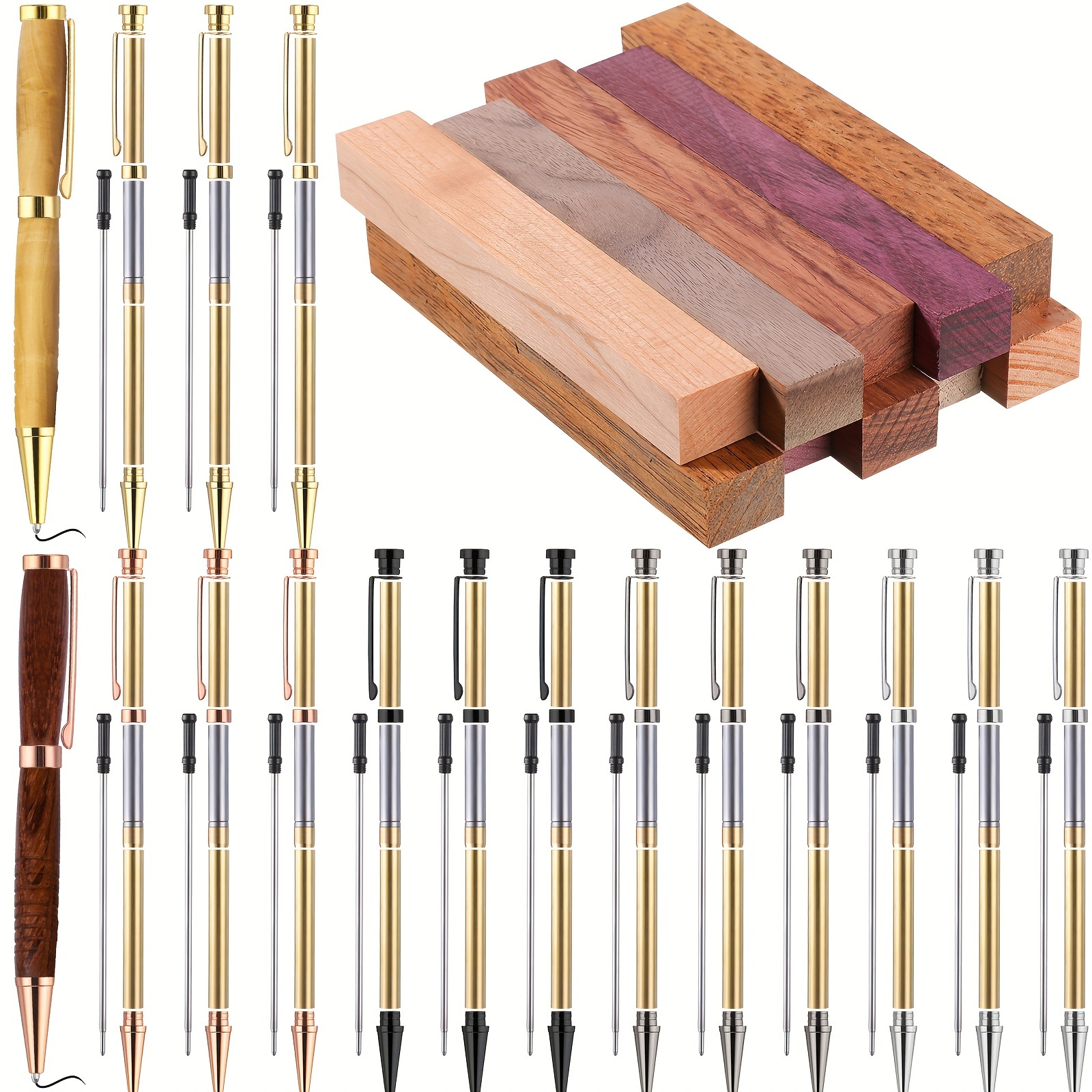 

10 Sets Woodturning Pen Kits Supplies Including 7mm Pen Kits With Refill And Pen Blanks Lumber For Lathe Turning Package Diy Crafts