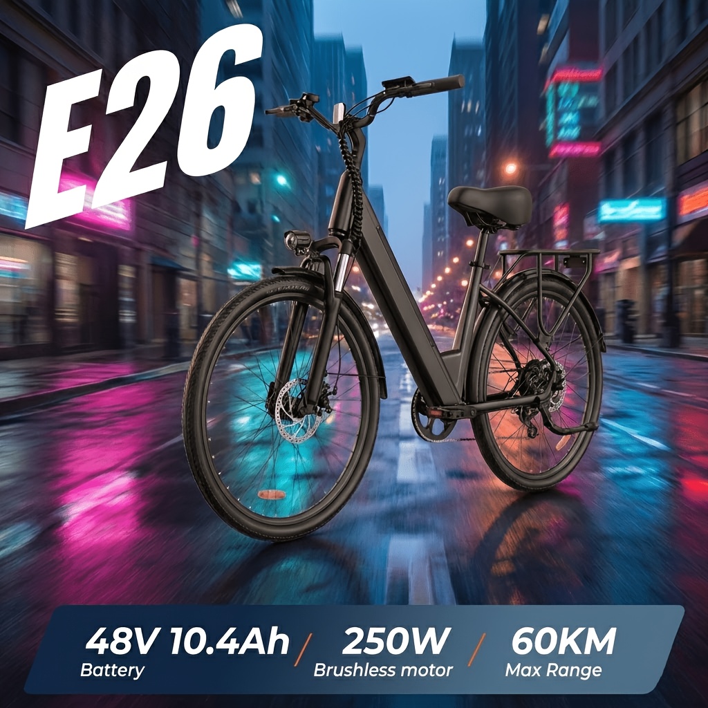 Image of Electric Bike 26" Commuter City E-bike With 48v 10.4ah Battery (60 Km Range), 250w Motor, Perfect For Urban Travel Lightweight & Durable Frame