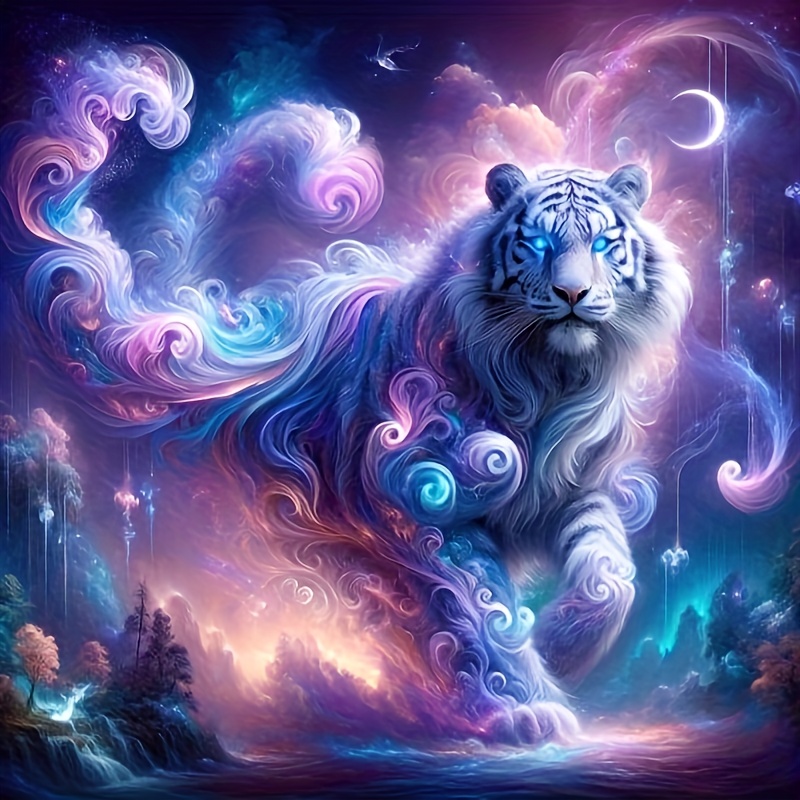 

Diy 5d Diamond Painting Kit - White Tiger | 20"x20" Frameless Acrylic Round Diamond Art | Full Drill Embroidery Stitch Craft For Wall Decor