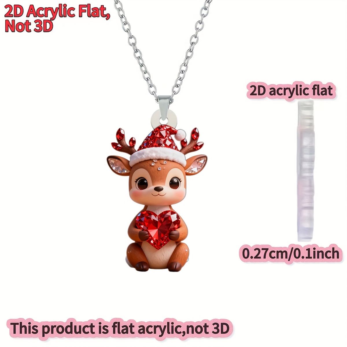 TEMU 2d Flat, [2d Flat] 1pc Christmas 2d Acrylic Flat Unisex Necklace, Cute Deer Pattern Diy Pendant Fashion Sweater Chain, Ideal Gift For Birthday