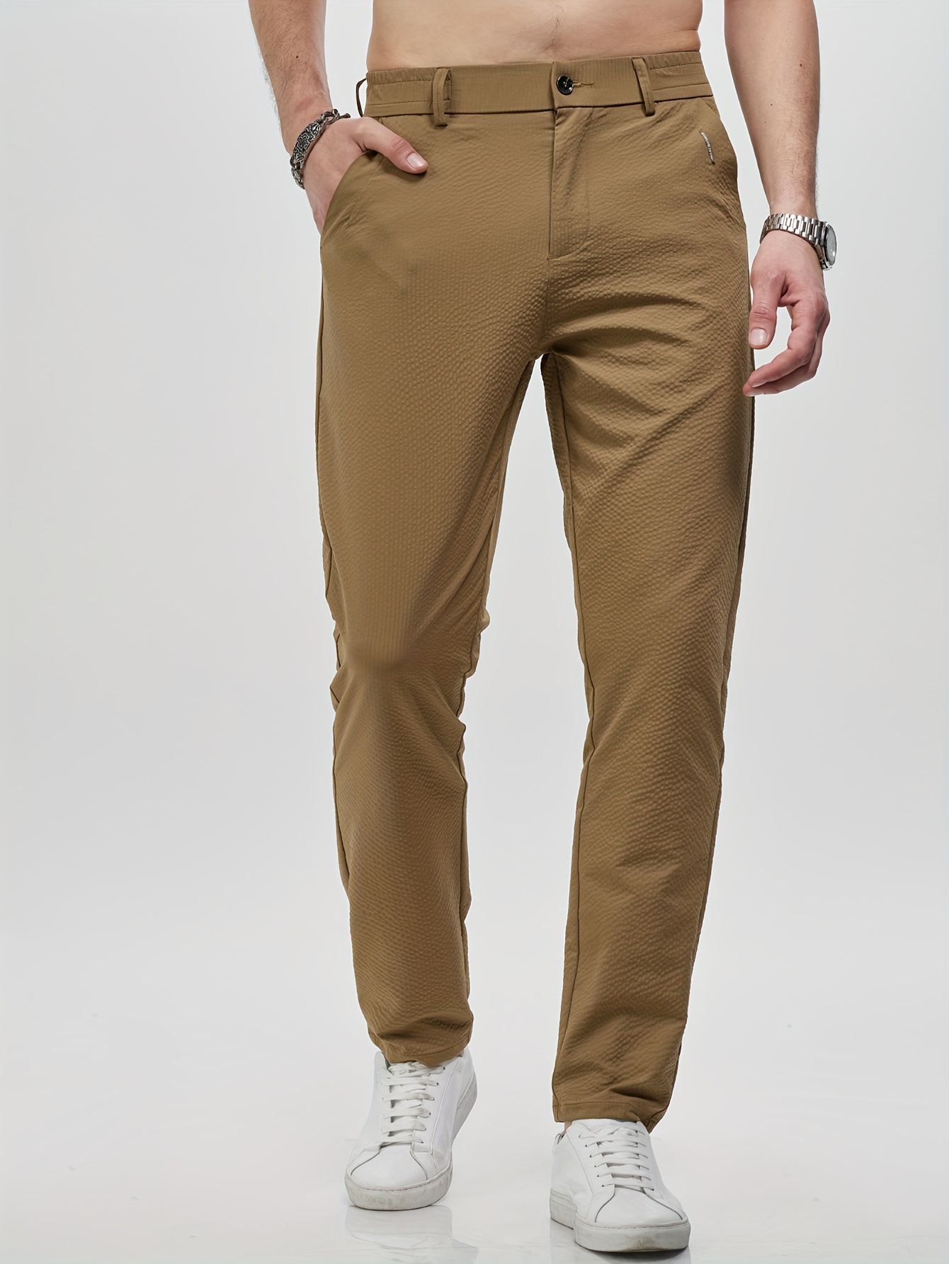Men's Solid Color Casual Pants Men's Slim Fit Long Pants - Temu