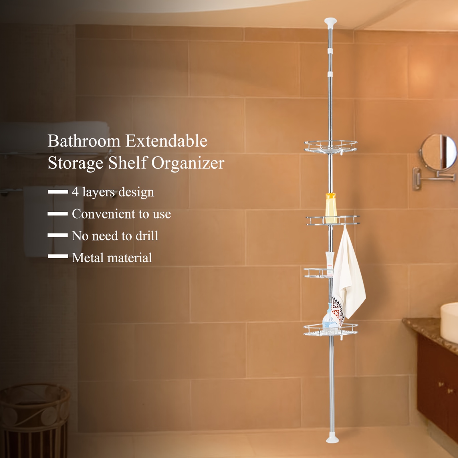 

4 Tiers Bathroom Corner Shelf Stainless Steel Toilet Shower Organiser, Shower Corner Shelf 4-tier Adjustable Shower Caddies Organiser