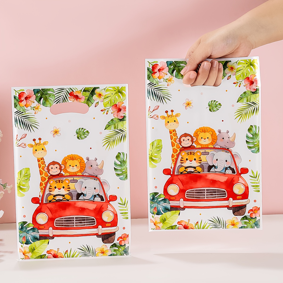 TEMU Gift For Her/him 10/25/40pcs Jungle Animal Gift Bags, Animal Theme Party Handheld Gift Bags, Cartoon Cute Animal Designs, Birthday Party