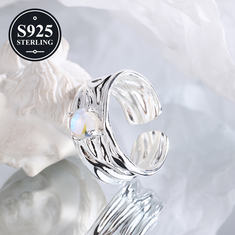 Moonstone Geometric Ring for Women Sweet Minimalist Style Gift Box