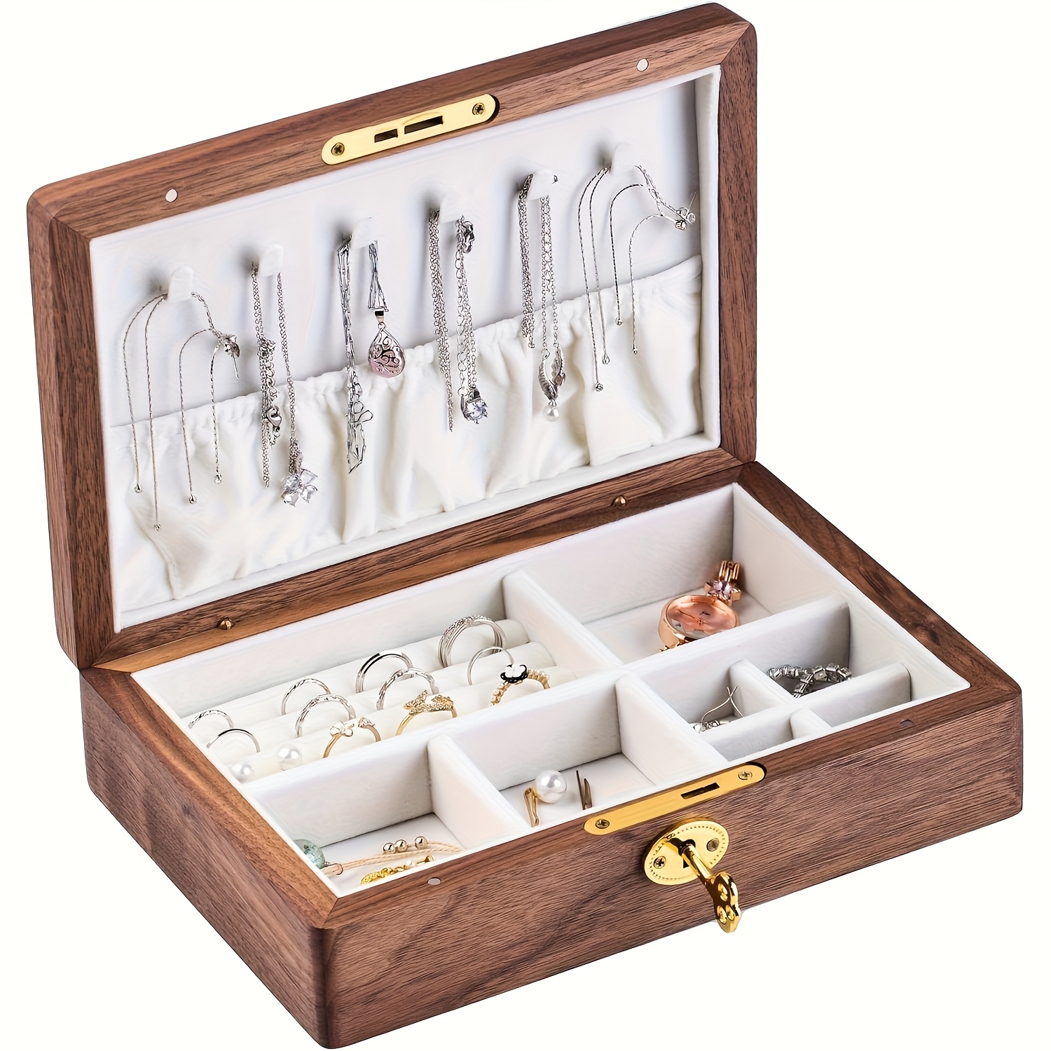 Personalized Retro Wooden Jewelry Box with Flip-Top Lid