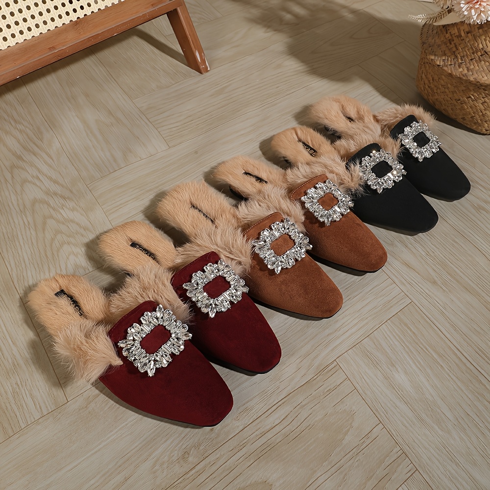 

Fluffy Slippers For Women To Wear Outdoors In Autumn And Winter, Half-slipper With Head Cover, Small- Wool Slippers