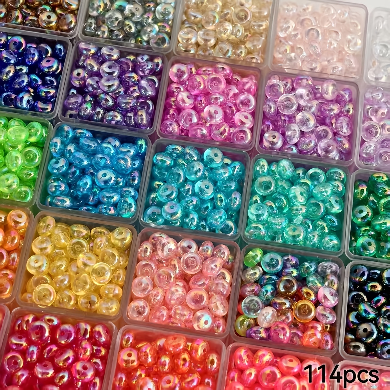 TEMU 114pcs 8 X 4mm Acrylic Abacus Beads 25 Mixed Colors - Pink, Blue, Purple, Orange, Green, Red, Yellow, White, Black, Transparent Pre-cut Design,
