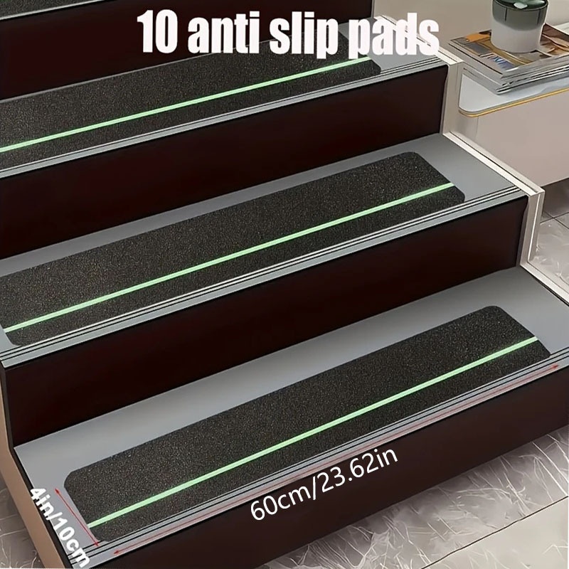 10 Heavy Duty Anti-slip Stair Treads, 4x30 Inches, Black Green - Precut 80 Grit Tape For Outdoor Stairs, Skateboards And Decks