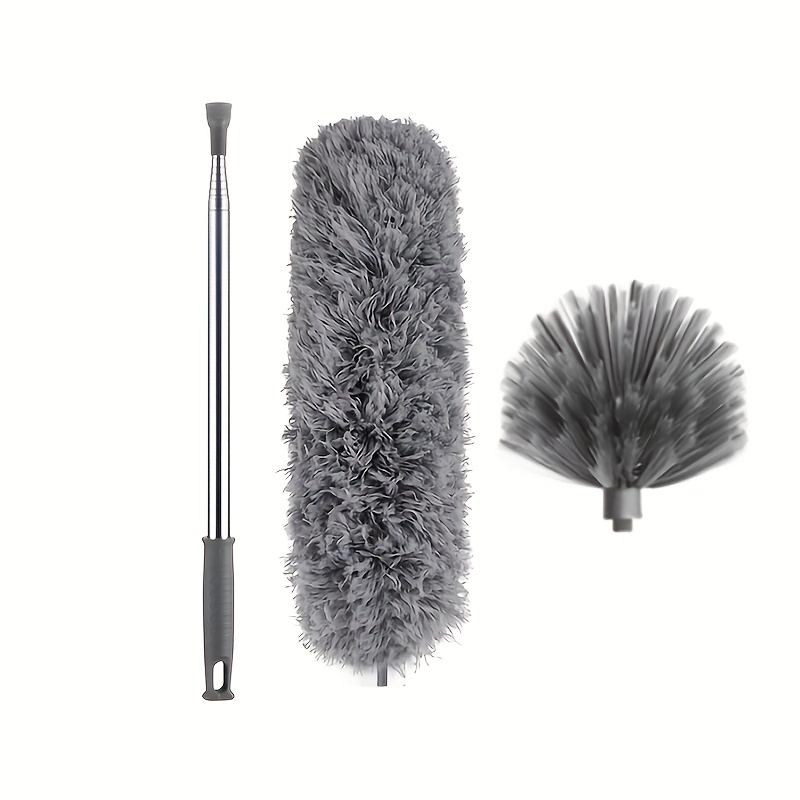 TEMU Extendable Cobweb Duster With Lightweight Aluminum Pole - Stainless Steel Handle, Medium-stiff Bristles For Commercial Cleaning
