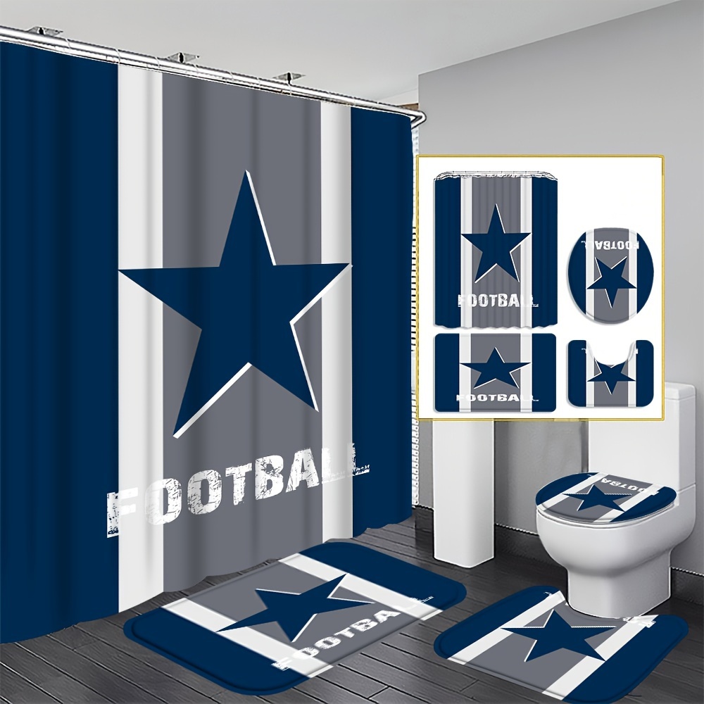

4pcs Curtain Set U-shaped Mat, Lid & - Polyester Bathroom Decor