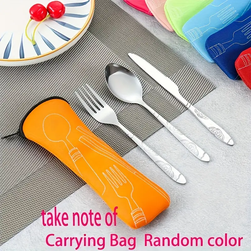 2 set stainless steel western steak knife spoon fork cloth cloth bag portable outdoor three piece set Product details 0