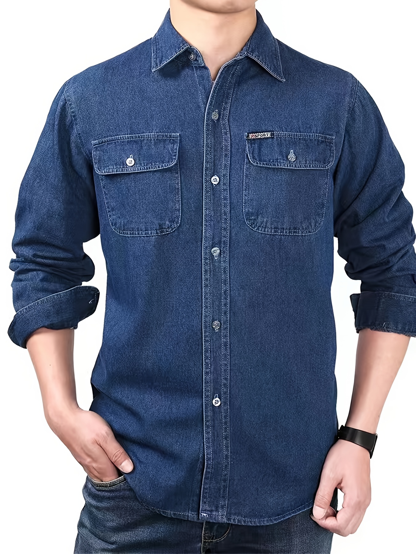 Men's Spring/Autumn Denim Shirt Long Sleeve Fashion Loose Casual Pure Summer Lightweight Workwear Labor Protection Jacket