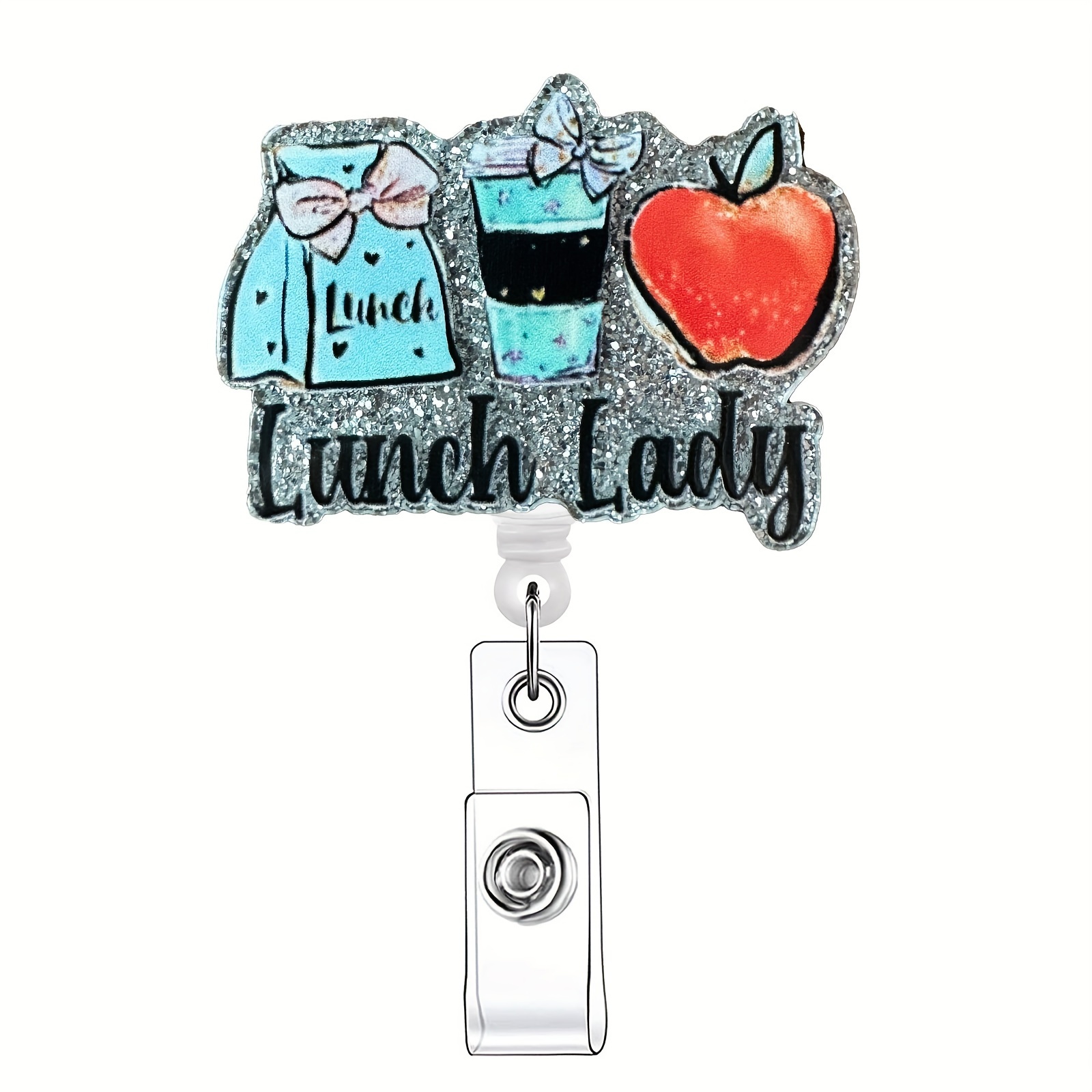

Lunch Lady Acrylic Retractable Badge Reel Holder With Id Clip For Nurse, Doctor, Student, And Office Worker - 1pc