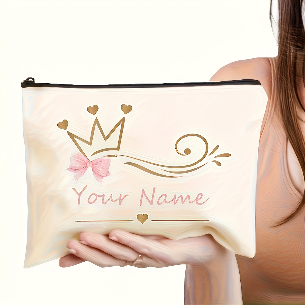 TEMU Estuche de Maquillaje Personalizado - Organizador de Cosméticos de Gran Capacidad para Viajes, con Detalles Florales Dorados, Bolsa de Portátil