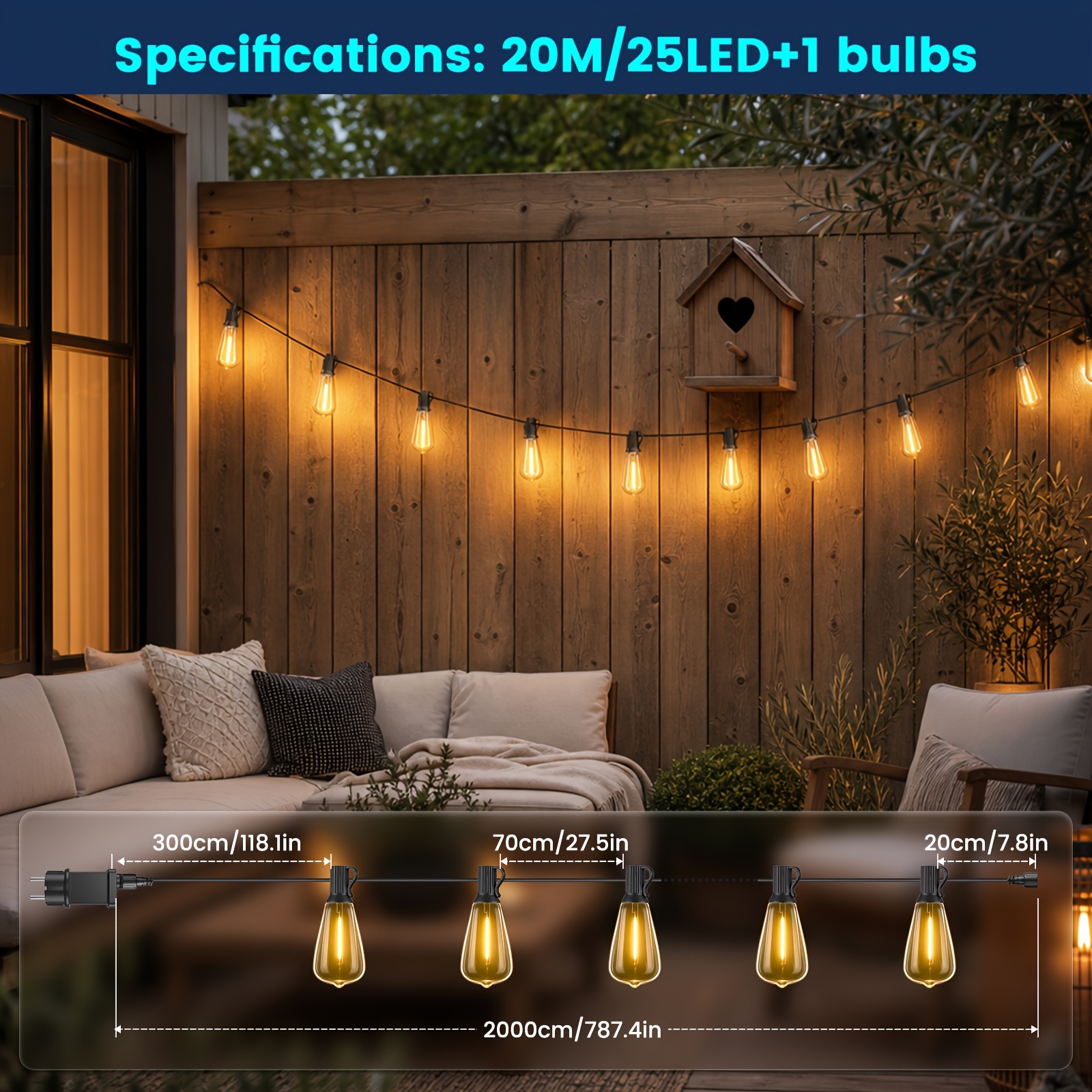 Fairy Lights Lighting - 8 String Lights Light Bulbs Ip44 For Garden Gazebo With St38 Balcony , Eu Plug 24v