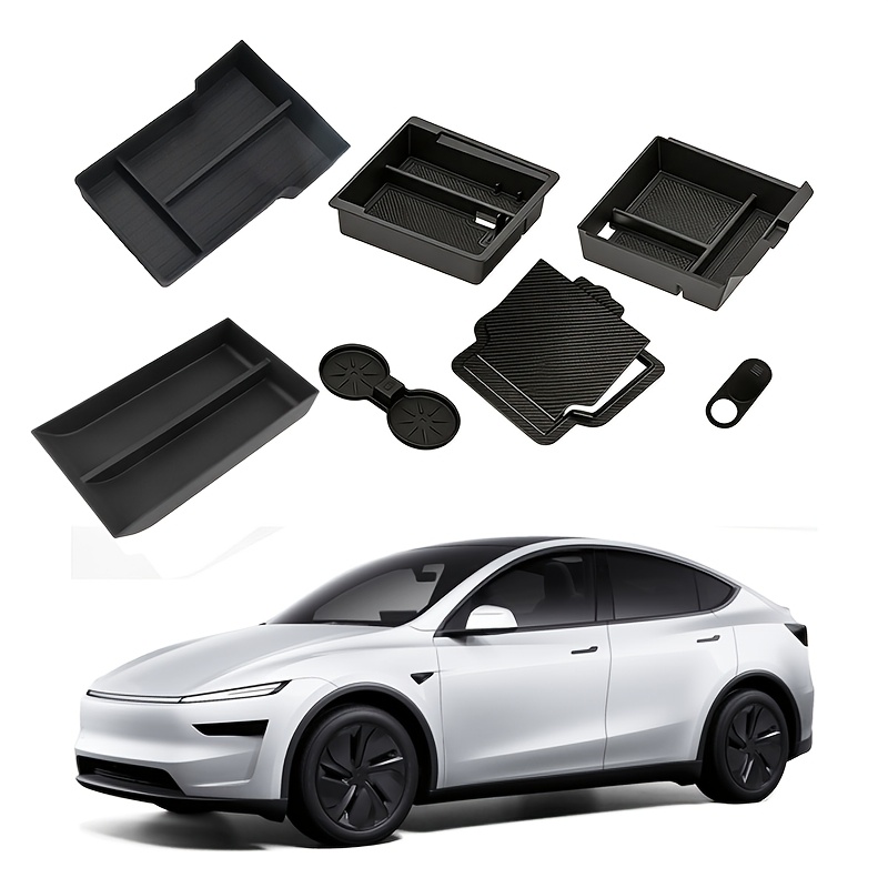 TEMU Convient pour Tesla /Premium/Performance 2026, Console de Voiture, Boîte d'Accoudoir, Boîte de Rangement Intérieure en Silicone, Ensemble de 7