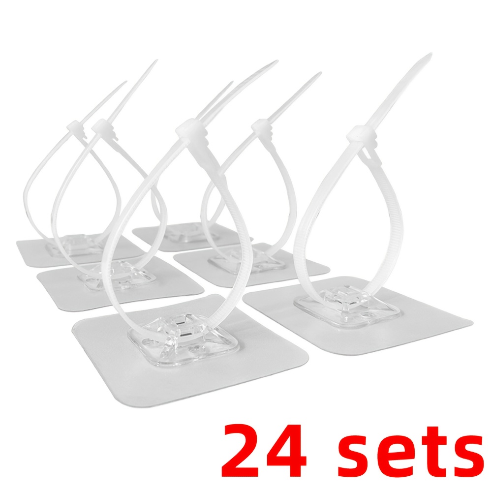 E-shop 24 Sets starke Kabelbinder mit Kleber, Kabelbinder ohne Bohren, transparente Schnallen und verstellbare Kabelbinder, zur Befestigung und