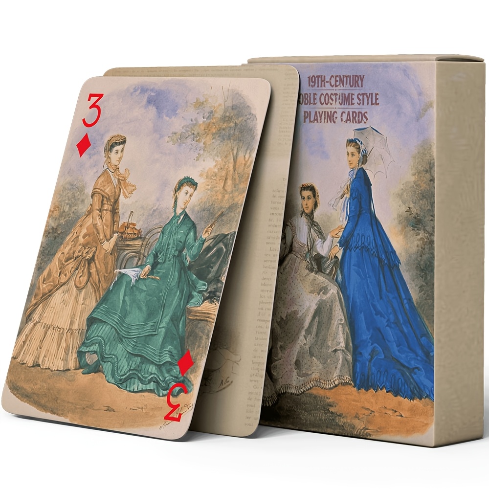 TEMU Vintage Playing Cards, Rococo Attire Theme, 54pcs Unique Exquisite Illustrations, Special Non-transparent Paper Material, Smooth Texture, Sturdy