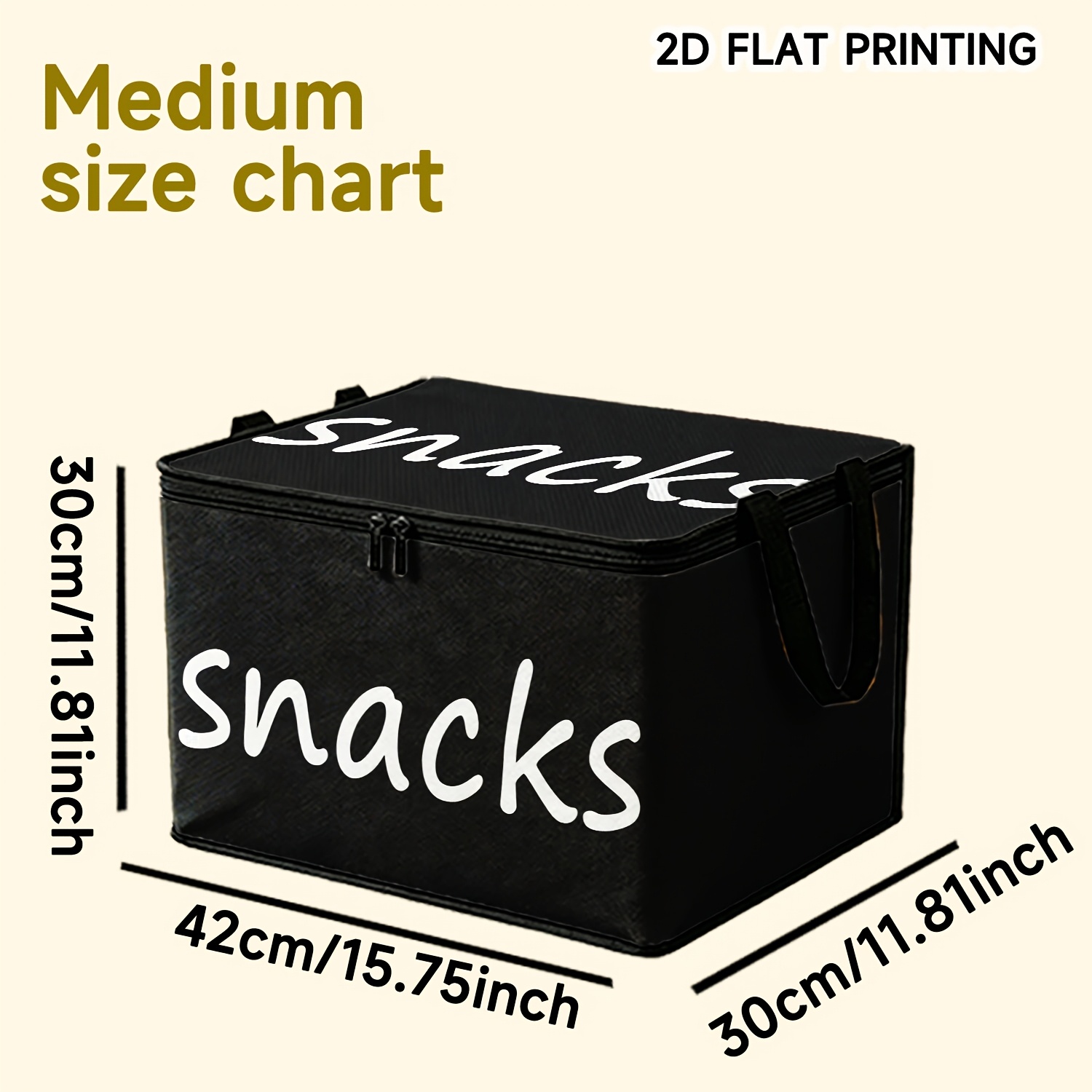 TEMU 1 Boîte de rangement pliante à fermeture éclair "Fashion Black Snacks Letter", portative à placer sous le lit, grande capacité pour collations,