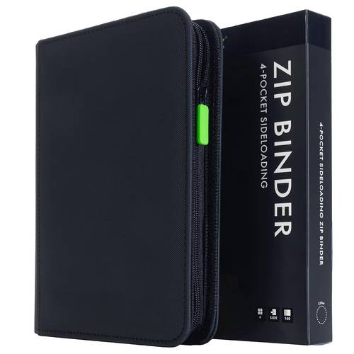 4 pocket trading card zip binder 160 cards premium exo tec album material 20 side loading pages folder for collectible games sports tcg black