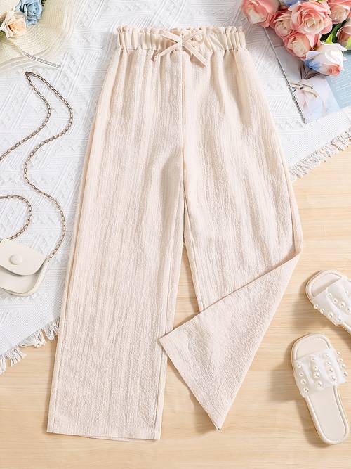 fashionable and versatile girls pants suitable for spring summer and autumn made from fabric with a bow featuring wide legs and a relaxed fit elastic waist trousers are perfect for outdoor activities and are ideal for back to sc