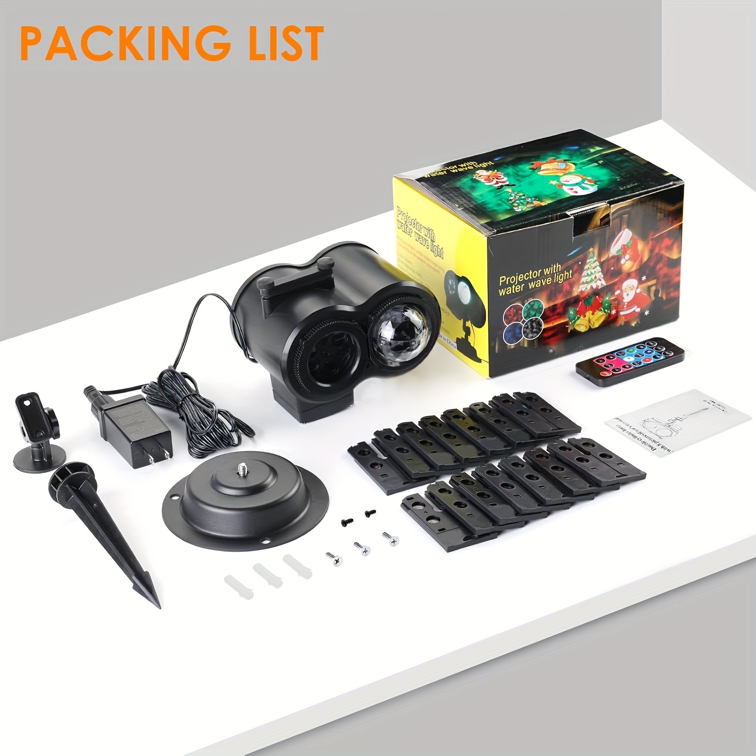 luces proyector de halloween y navidad para interiores,   tubo con 20 diapositivas, función temporizador, lámpara ola 3d para decoración     Detalles del producto 6