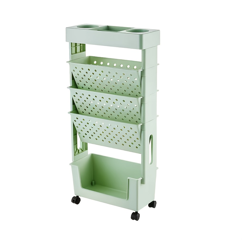 TEMU Étagère de rangement mobile à 5 niveaux, à bords, chariot de bureau sur pied, support de rangement pour livres, support de rangement pour