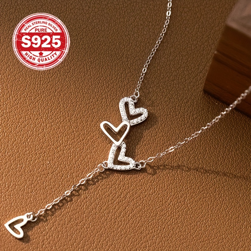 925 Silver Women's Necklace with Heart Shaped Tassels