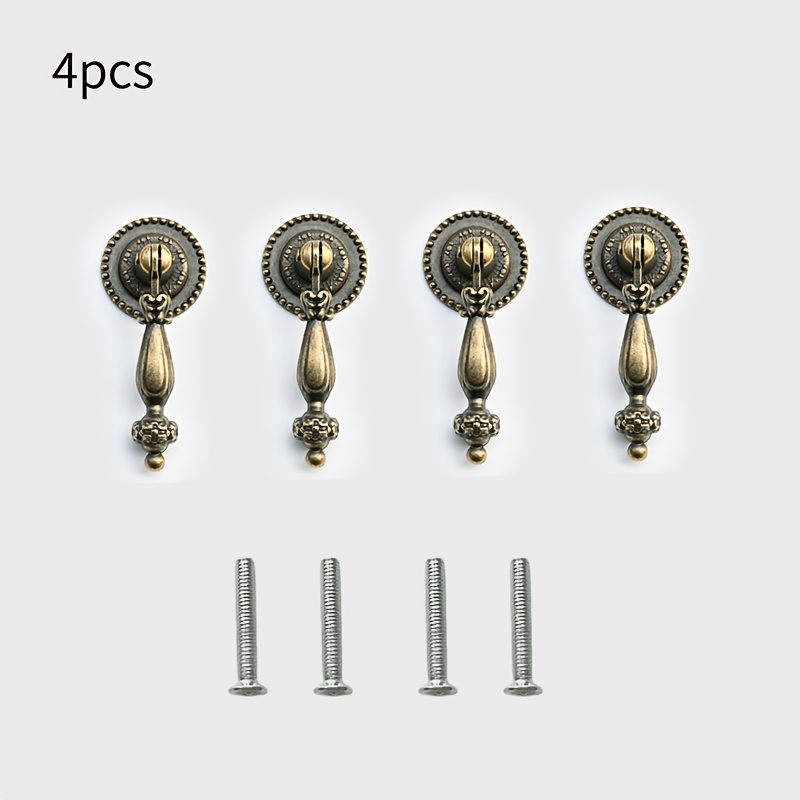 TEMU Lot de 4 poignées de porte de placard vintage antiques européennes , poignées pendantes de garde-robe, petites poignées de table de chevet en de