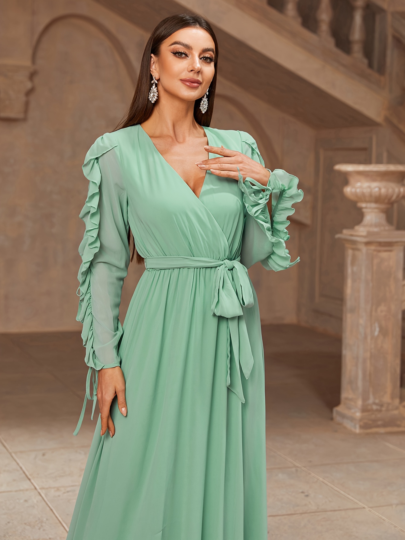 sachin and babi light blue dress Rose boohoo Chiffon Long Sleeve Ruffle Mini Dress main image 1
