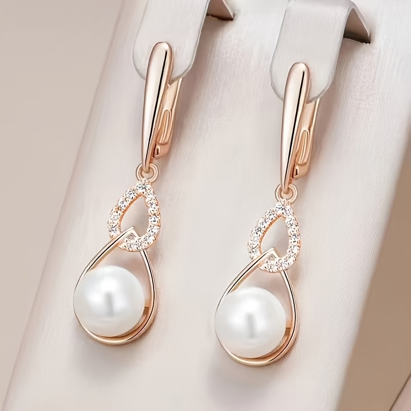 TEMU Angol A Pair Of Women's Classic Fashion Elegant Luxury Minimalist Exquisite Versatile Beautiful Jewelry Jewelry Inlaid With White Synthetic