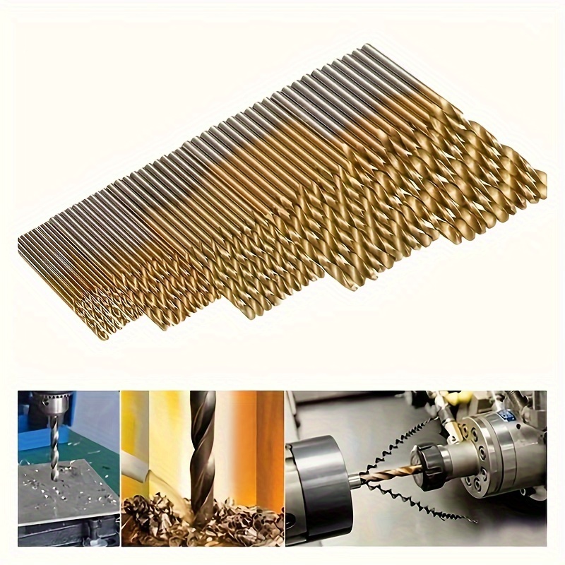 

50pc Titanium Coated High Speed Steel Twist Drill Bits Set For Wood, Plastic, Bead Drilling - Small Size Precision Tool Kit