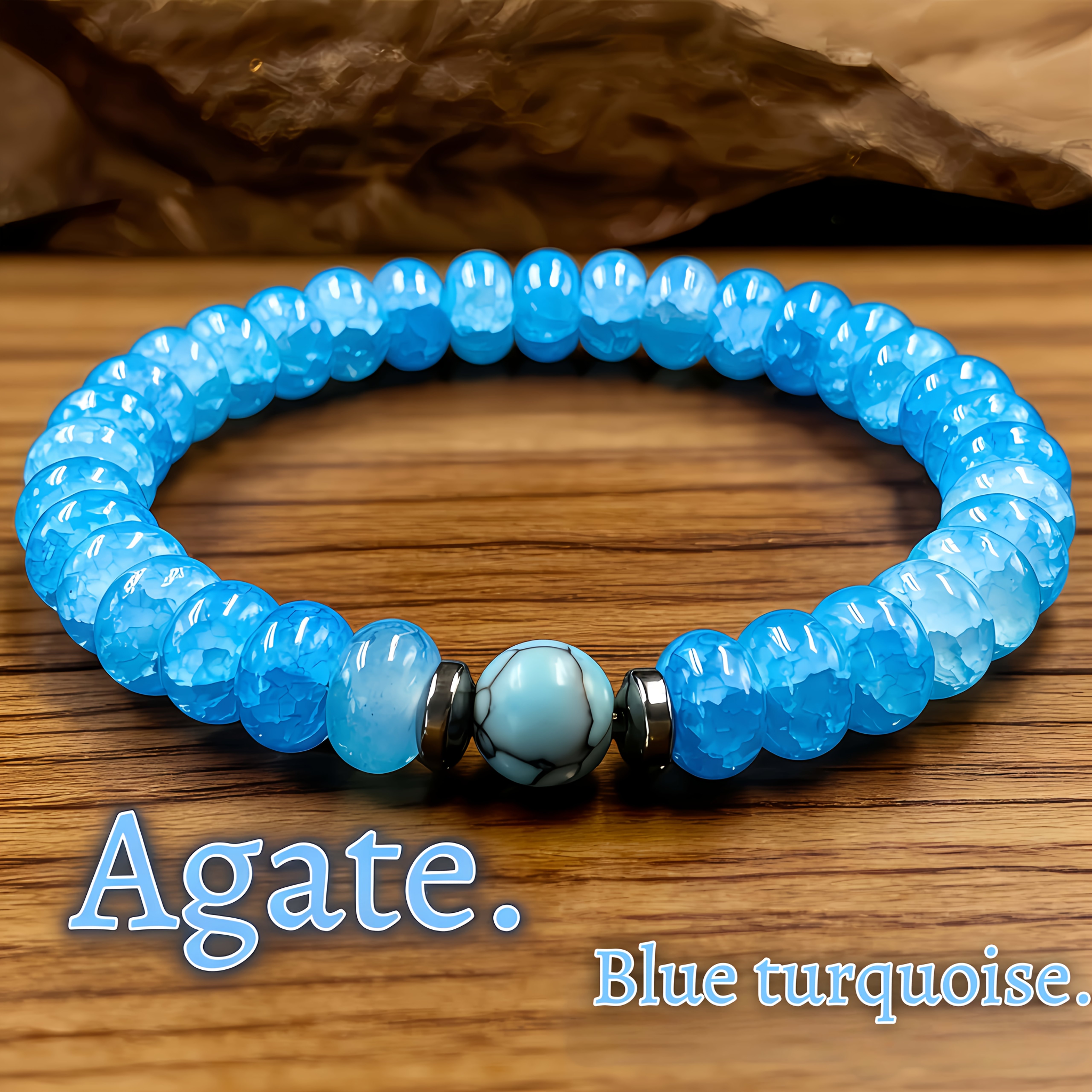 E-shop Naturstein – Armband aus blauem Achat-Abakus-Perlen-Armreif, schützend, frisches vielseitiges Accessoire, Geschenk zum Valentinstag/Vatertag,