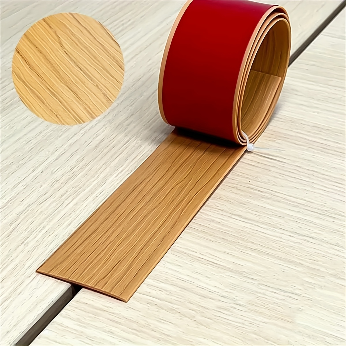 Image of 1pc Easy-install 5cm X 2m Pvc Floor Transition Strip - Perfect For Seamless Indoor Wall & Waistline Decor, Durable Seam Covering In Home And Construction Projects, Versatile Wood-like Finish