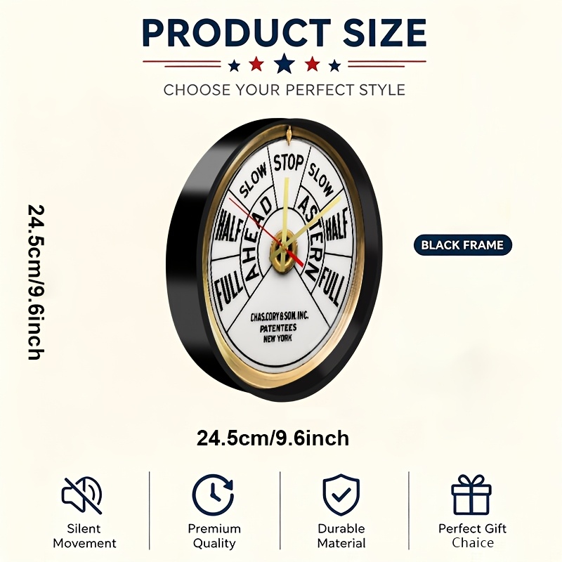TEMU Brass Ship Telegraph Themed Decorative Large Wall Clock With Glass Front Cover And Abs Round Frame, Silent Non-ticking Quartz Movement, Numbers,