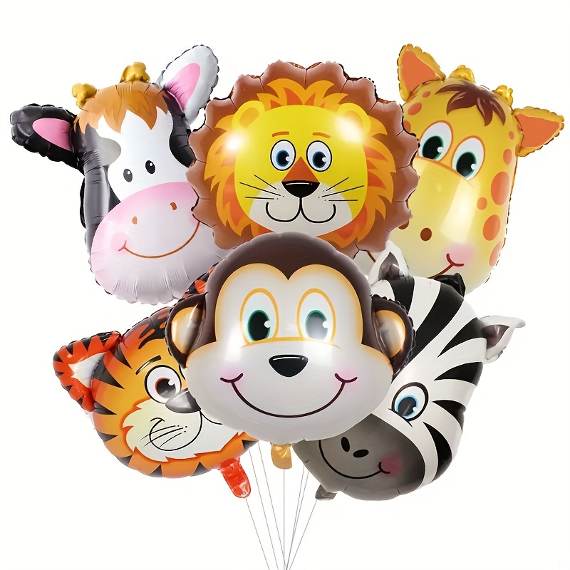 Image of 6pcs, 17inch/43.2cm Mini Animal Head , Elephant Giraffe Design Balloons For Birthday Party Decoration, Forest Theme Party Decoration, Festive Party Supplies, Easter Room Decor