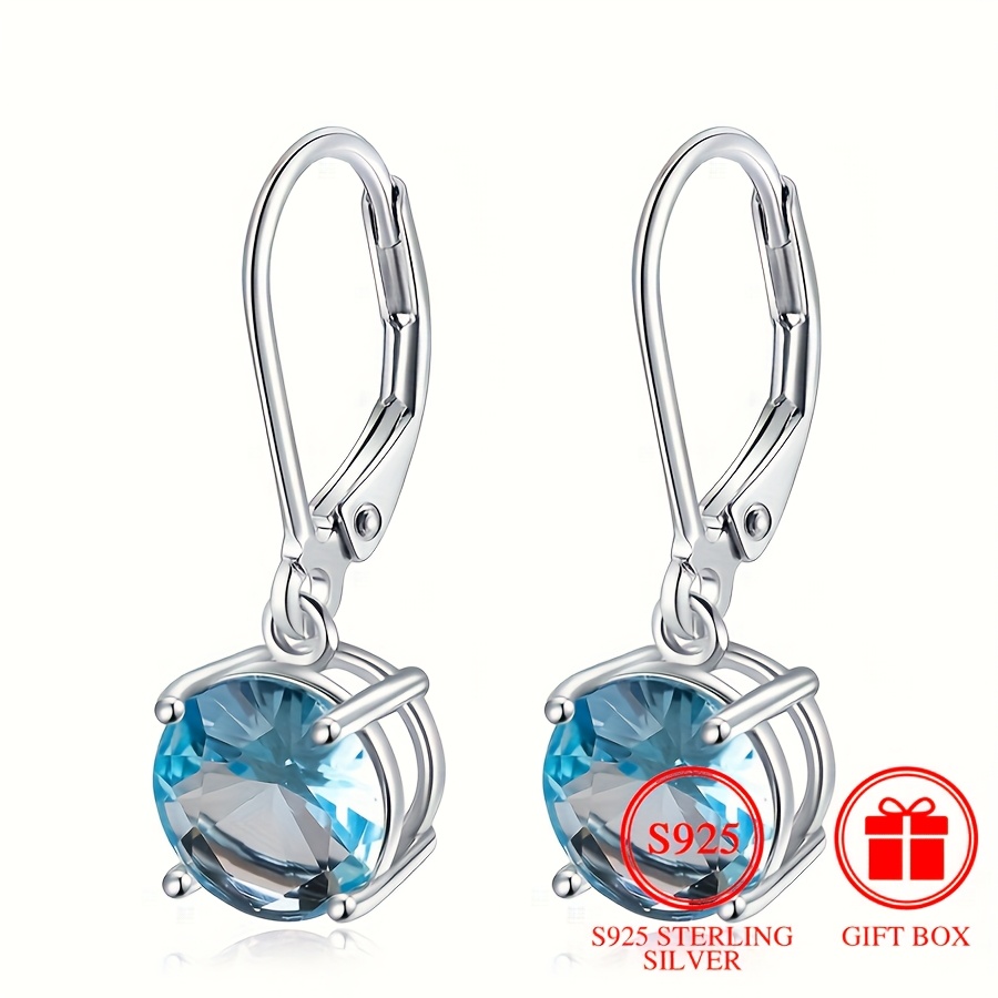 

1 Pair Elegant Round Light Blue Synthetic Zirconia 925 Silver Earrings, Hoop Earrings For Women, Suitable For Banquet, Party And
