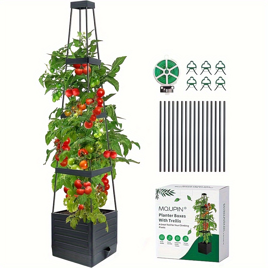 

Tomatoes Planter Boxes Raised Garden Bed With Trellis For Climbing Vegetables Plants, Self-watering Planter Boxes Outdoor Adjustable Vine Support