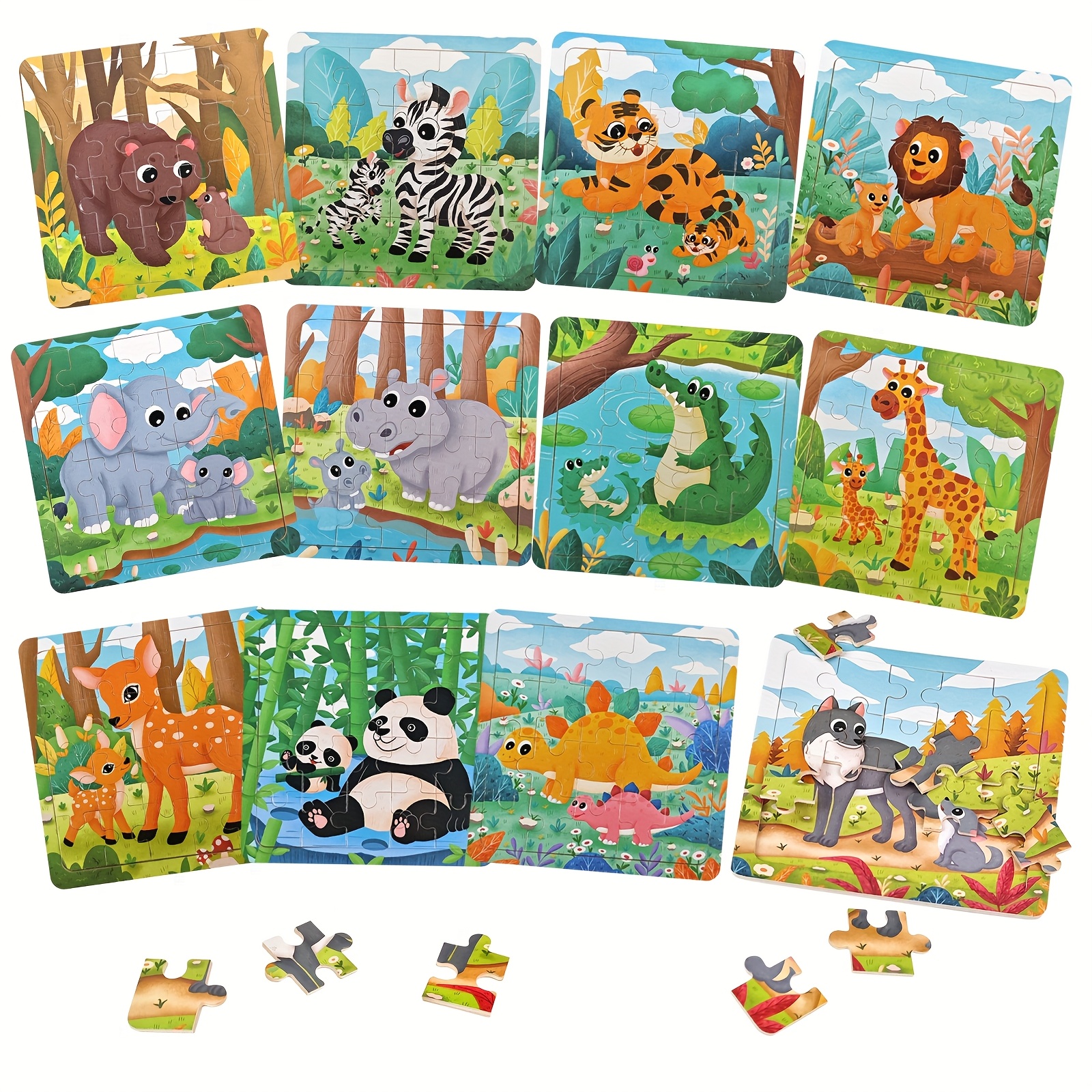 Image of 12pcs Wooden Jigsaw Puzzles Set, Puzzles For Girls Boys, Educational Preschool Toys, Colors And Shapes Skill Learning, Birthday 's Event Ramadan Easter Gifts