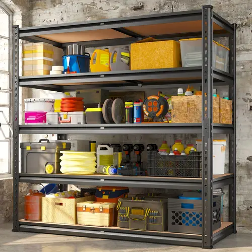 48 w x x 18 d heavy duty garage shelving unit 3000lb capacity 5 tier adjustable metal shelves floor mounted storage rack with easy assembly for garage warehouse workshop organization garage storage shelves frame construction warehouse organization sturdy shelves durable shelves diy enthusiasts utility racks