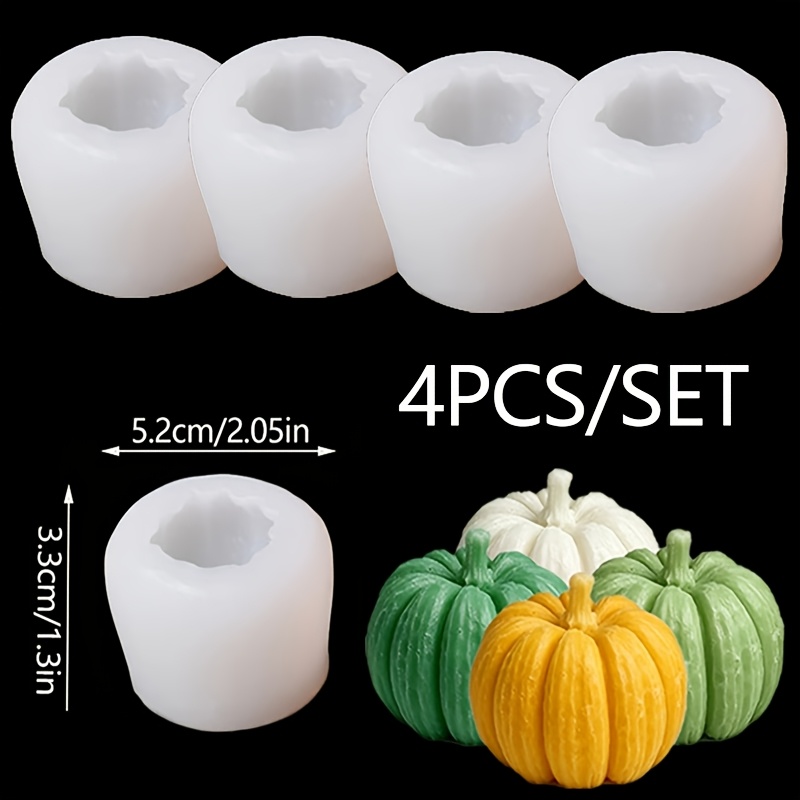 4-delni 3D reliefnih silikonskih modelov za sveče z vonjem buče, primernih za izdelavo smolnatih mil, popolni za noč čarovnic, zahvalni dan,