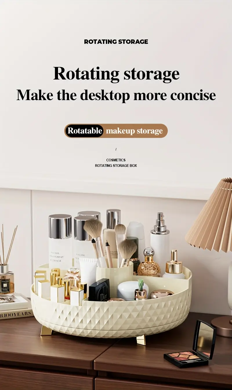 1pc high end rotating makeup organizer 11 2 diamond pattern cosmetic storage container with multiple compartments durable plastic vanity organizer for lipstick skincare brushes freestanding bathroom countertop display valentines day gift cosmetic storage organizer luxurious design polished Product details 0
