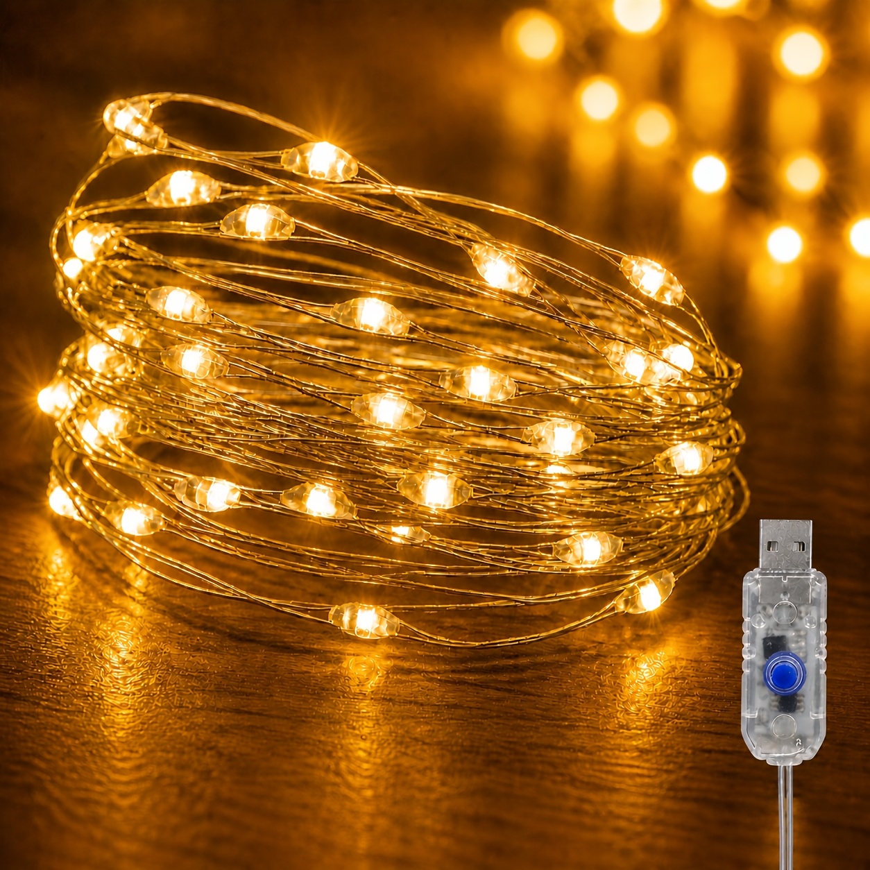 TEMU 1pc 20m/65.62ft 200 Leds Usb Powered Indoor String Lights, Fairy Led Lights Decor For Halloween Christmas Tree, Fireplace Mantel, Window,