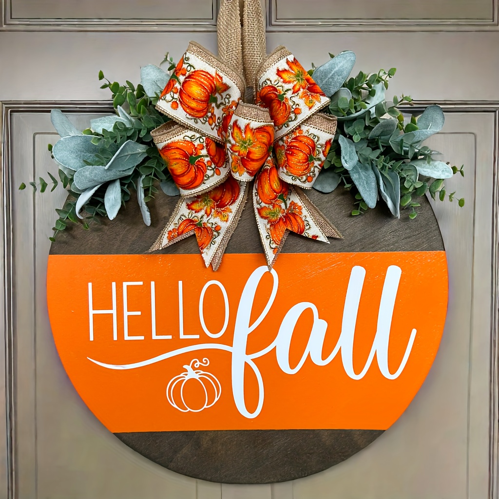 

Hello Fall" Autumn Thanksgiving Door Wreath - Elegant Faux Wood, Easy Install Home Decor