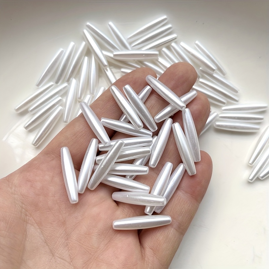 

50pcs White Plastic Beads, Long Tube Straight Hole, For Making, Bracelet Necklace Crafting Accessories