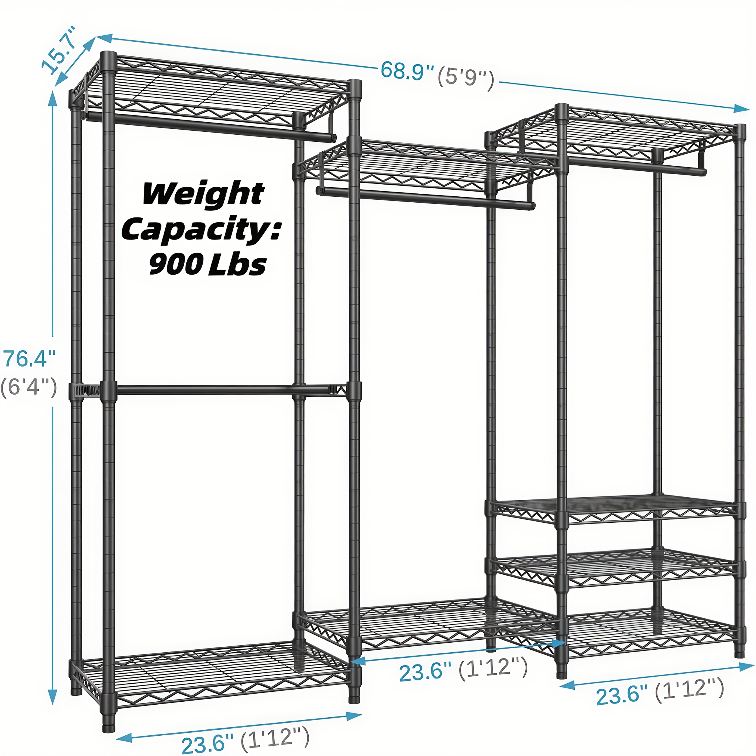 TEMU Heavy-duty Portable Freestanding Wardrobe Closet With Adjustable Height & Storage - Stainless Clothes Rack Suitable For Hanging Clothes, 4