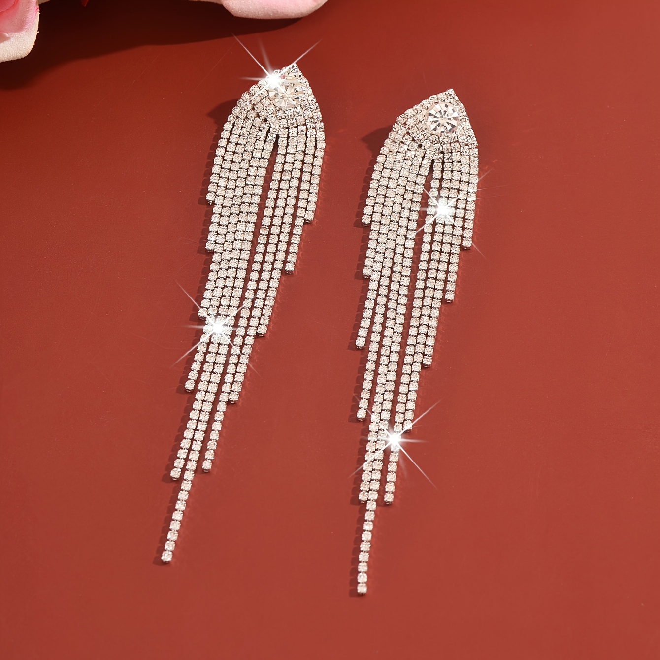 TEMU Nuovi e eleganti orecchini da donna, caratterizzati da lunghe nappe , di stile e americano, decorati con strass in un design a nappa lunga, per
