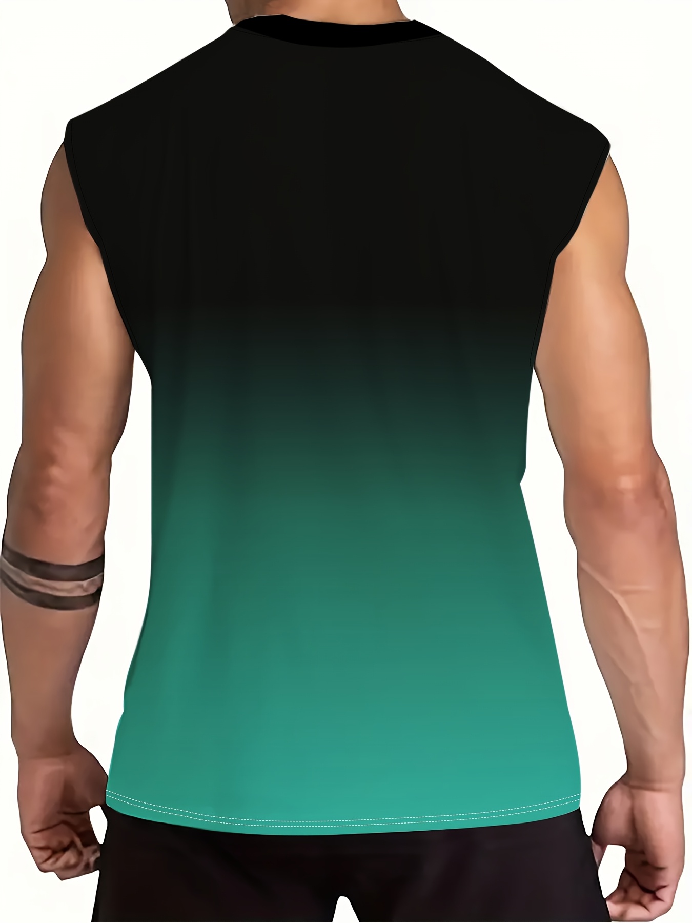 Men's Plus Size Gradient Print Tank Top - Breathable Sleeveless Shirt for Summer Fitness, Casual Wear, and Sports - Black to Blue Lightning Bolt Design, Summer Fitness Apparel | Round Neckline Shirt | Polyester Spandex Blend, Summer Tank Tops, PLUS SIZE