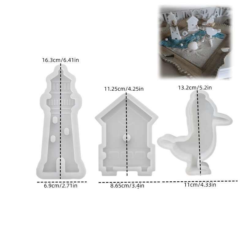 Image of 3pcs/set Plaster Silicone Molds | Lighthouse, Seaside House, Seagull With Hat Clay Molds For Handmade Gypsum Crafts And Marine Element Aromatherapy Ornaments | Home Decor Making Tools